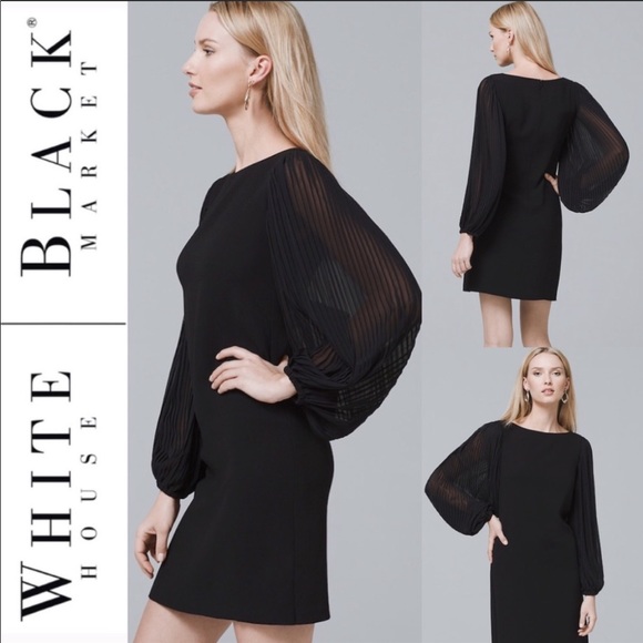 chiffon sleeve black shift dress